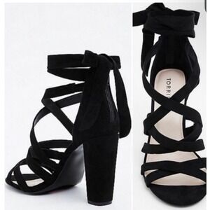 Torrid Womens Black Strappy Wrap Block Heel‎ Sandals Wide Width Size 9W